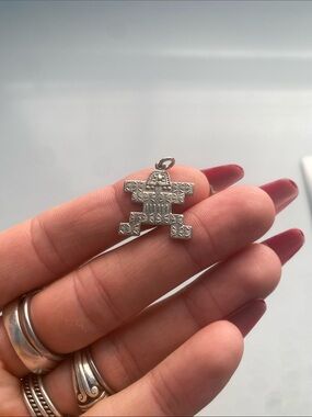 Sterling Silver Inca Etched Tolima Viracocha God Deity Figure Pendant
